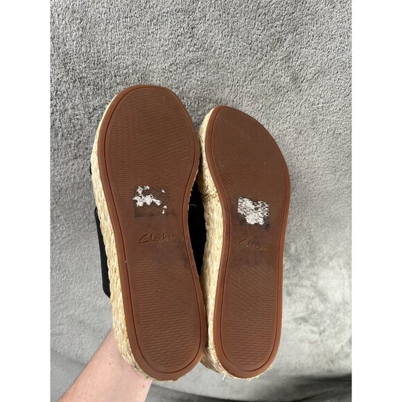 Clarks Women’s 11  Kimmei Wedge Sandal Black Leather Cross Wide Strap Slingback - Picture 10 of 11